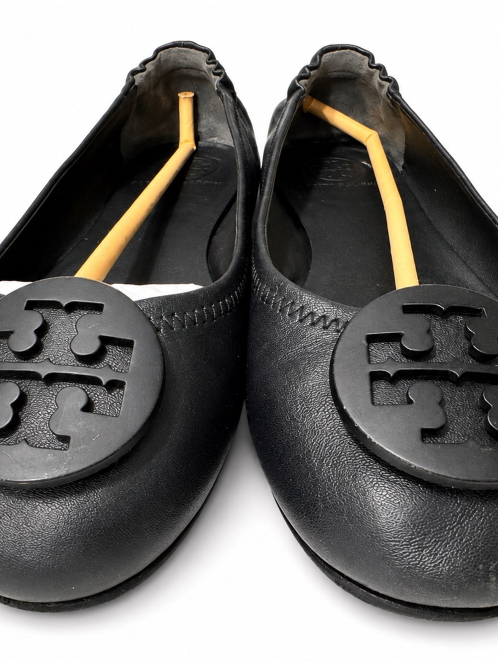 Tory Burch Black Leather Logo Ballet Flats Really Good Condition Size 8.5 - Picture 3 of 7